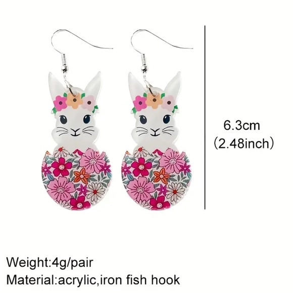 Floral Egg Bunny Dangle Earrings - Picture 3 of 3